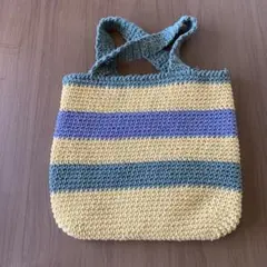 ハンドメイド　コットン　かぎ針編み　トートバック　カラフルストライプ