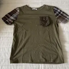 ZARA WOMAN 半袖 Tシャツ カーキ チェック柄切替