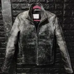 未使用に近いwjk 黒×白スタンドカラーライダース レザージャケット　Mサイズ