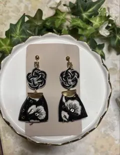 ハンドメイド　インド刺繍リボン　水引　イヤリング　ピアス