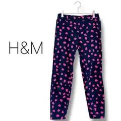 【エイチアンドエム】カジュアルパンツ　水玉　ストレッチ　総柄　サイドファスナー