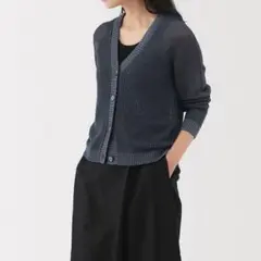 無印良品　ヘンプ混メッシュＶネックカーディガン　婦人XL/ブルー