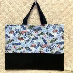 ハンドメイド　レトロな車柄　レッスンバッグ　トートバッグキッズ　ベビー　男の子