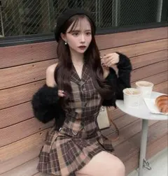 完売品♡chocolatebrownチェック柄　setup elmyu