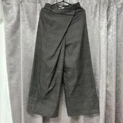 ブラウンチェック柄ラップワイドパンツ