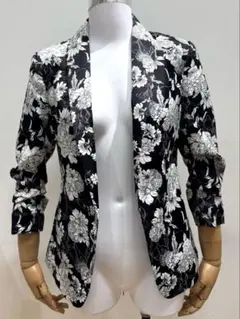 H&M 花柄ジャケット モノトーン ウエストリボン付き 小さいサイズ