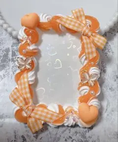 【訳あり】ホイップデコ硬質トレカケースB8オレンジ白ミックスハート蝶TC-421