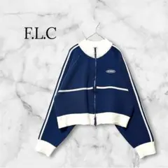 F.L.C ニットジャケット L ネイビー ホワイト ライン ジップアップ 美品