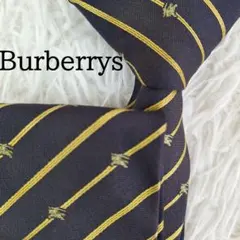 美品◎Burberrys バーバリー ネクタイ ストライプ ホース刺繍 紺色系