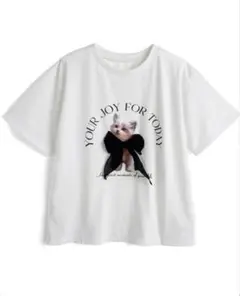 キャットプリントリボンロゴTシャツ[pm534a]