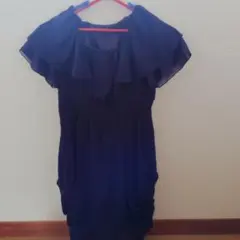 ダークパープル フリル シフォン ドレス