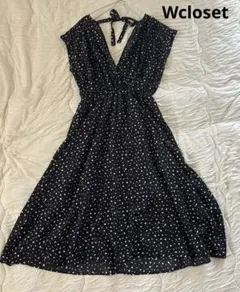 Wcloset ドット柄ワンピース　ロング　ノースリーブ　レイヤード
