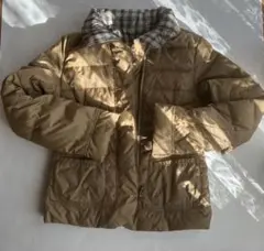 Mサイズ　EKDUTIN チェックXベージュ色 リバーシブルダウンジャケット