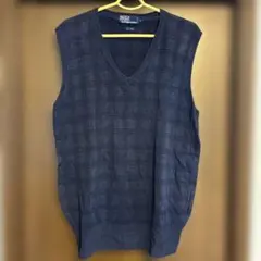 Polo by Ralph Lauren 麻混Vネックベスト L チェック柄