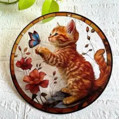 猫さんと蝶々　アクリル看板273　インテリア雑貨　愛猫家　サンキャッチャー