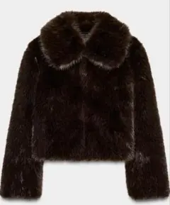 未使用ZARA フェイクファーラペルショートコートブラウン s