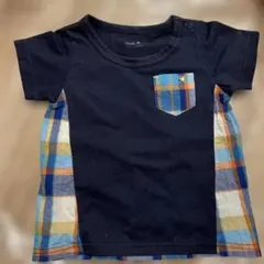 ネイビー チェック柄 半袖Tシャツ 95cmのサムネイル