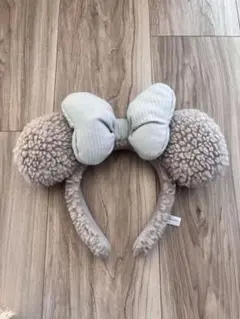 リボン付きモコモコ耳ミニー カチューシャ グレー