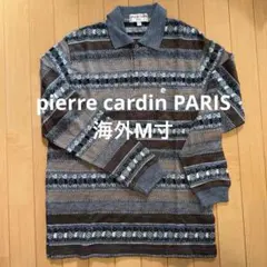 pierre cardin 海外M 長袖秋冬ゴルフシャツ グレー系 ストライプ