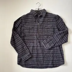 【美品】Eddie Bauer　ハーフジップ長袖シャツ　ストライプ柄　メンズ