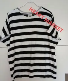 ハートマーケット　オーバーサイズ白黒ストライプTシャツ