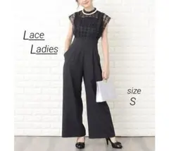 Lace Ladies ハイウエスト レース切替 パンツドレス オールインワン