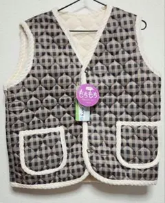 ハルモニチョッキ　キルティングベスト　裏起毛ベスト　チェック