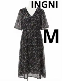 【美品】INGNI イング 花柄 ロングワンピース シアー Vネック黒 Mサイズ