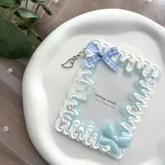 トレカケース 水色 シルバー 蝶 リボン ホイップデコ ハンドメイド