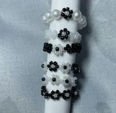 ビーズ・パール花モチーフ指輪6個セット