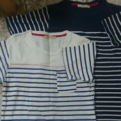 送料込み グローバルワーク 紺・白ボーダー Tシャツ サイズM 2枚セット