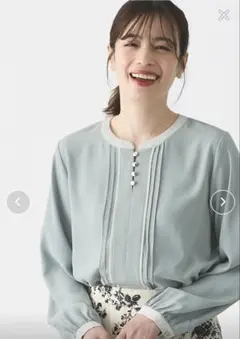 Honeys（ハニーズ）GLACIER配色ピンタックブラウス　グリーン　Ｍ