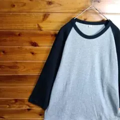 七分袖カットソー Tシャツ ラグラン袖 バイカラー ワッフル生地 グレー 