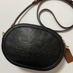 極美品✨COACH コーチ　ショルダーバッグ　型押し　丸型　レザー　ブラック