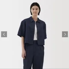 無印良品 ヘンプ混デニム　半袖シャツ&デニムタックワイドパンツ ネイビー　セット