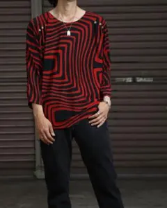 バイカラーマーブル ドルマンスリーブ プルオーバーシャツ 赤 黒 90s 00sのサムネイル