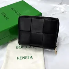 極美✨ボッテガヴェネタ 三つ折り財布 カセット レザー ブラック