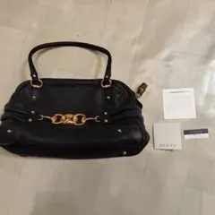 お値下げ中　極美品GUCCI ホースビット　バンブー　ブラックレザーハンドバッグ