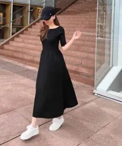 神戸レタス 岡部あゆみさんコラボ スクエアボートネックニットワンピース