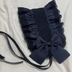 ヘッドドレス　ハンドメイド　紺色　ブラックブルー　ロリータ
