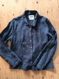 FLAX 100%リネン ボタンアップシャツ Sサイズ ダークネイビー