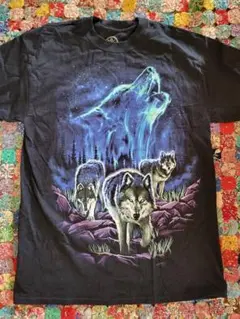 USA 古着 オオカミ グラフィック Tシャツ M 黒