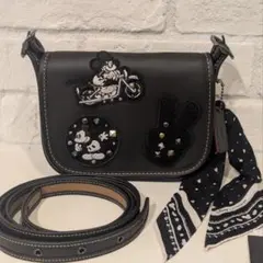 【新品】Disney×COACH ミッキー レザーショルダーバッグ スカーフ付
