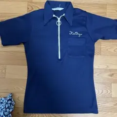 Hilton ヒルトン　ボウリング ネイビー シャツ ジッパー付き　古着　刺繍