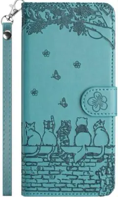 Galaxy S23 FE 5G手帳型ケース　ストラップ　レザー　猫　ターコイズ