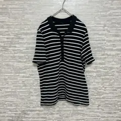 UNIQLO ユニクロ ✨ボーダー 半袖 ポロシャツ ブラック 綿100％ L