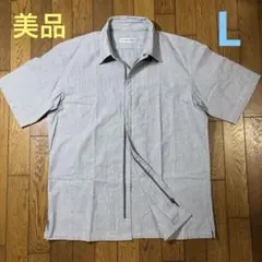 INTERMEZZO 半袖シャツ ジップアップ ストライプ／L／美品のサムネイル