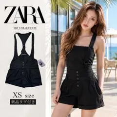 新品タグ付 ZARA TRF サスペンダーショートサロペット 黒 XSのサムネイル