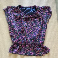 ナチュラルビューティーベーシック　花柄フリル袖ブラウス Mサイズ