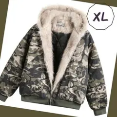 ラスト１点　韓国Y2K ふわもこ迷彩パーカー 裏ファー付き ジャケット XL